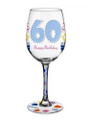 Bottom's up 15-Ounce 60 Happy Birthday Handpainted Wine Glass Color