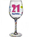 Bottom's Up 15-Ounce 21 Happy Birthday Handpainted Wine Glass with Rhinestones