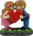DWK - Young Love - Adorable Hand-Painted Kissing Boy & Girl Couple with Heart Collectible 2-Piece Figurine Set Romantic Home Decor Accent, 5-inch