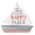 P. Graham Dunn This is Our Happy Sailboat Nautical 3.5 x 3.25 Pine Wood Small Tabletop Plaque