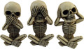 DWK 4-inch Morbid Morals See Hear Speak No Evil Mini Skeleton Figurines Macabre for Halloween Gothic Home Decor (Set of 3)