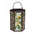 Evergreen Handpainted Embossed Glass and Metal Solar Lantern, Tropical Pineapple.
