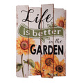 OSW Sunflower Hanging Wooden Sign Life is Better in The Garden Rustic Farmhouse Hanging Wall Art Decorative Wood Plaque for Front Door, Porch, Patio, Indoor or Outdoors 23 x 15 inches