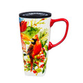 Cypress Home Ceramic FLOMO 360 Travel Cup, 17 oz., Cardinal & Berries