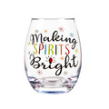 Cypress Home Stemless Wine Glass w/box, 17 OZ, Making Spirits Bright
