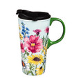 Cypress Home Ceramic Travel Cup, 17 OZ. ,w/box, Spring Wildflowers
