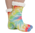 Womens Rainbow Tie Dye Sherpa Socks - Light Rainbow