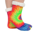 Womens Rainbow Tie Dye Sherpa Socks - Dark Rainbow