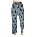 E&S Imports #023 Lounge Pants, Grey Pajama Bottoms with Black and White Tuxedo Cat and Paw Prints (small)