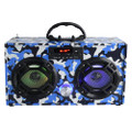 Wireless Express - Mini Boombox with LED Speakers –Retro Bluetooth Speaker w/Enhanced FM Radio - Perfect for Home and Outdoor (Blue Camo)
