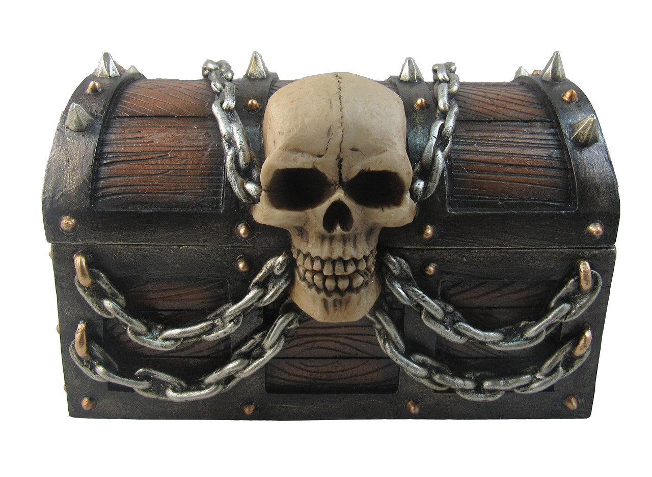 DWK Treasure of Terror Pirate Treasure Chest with Skull and Chains  Trinket Storage Jewelry Stash Keepsake Box Beach Nautical Caribbean Themed  Home Decor Accent - 6 - The Gadget Experience