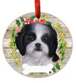 E&S Imports Black And White Shih Tzu Ornament - Pets DIY Personalizable Dog Gifts Ceramic Round With Glazed Finish X-mas Decoration Christmas Ornaments Craft For Pet Lover