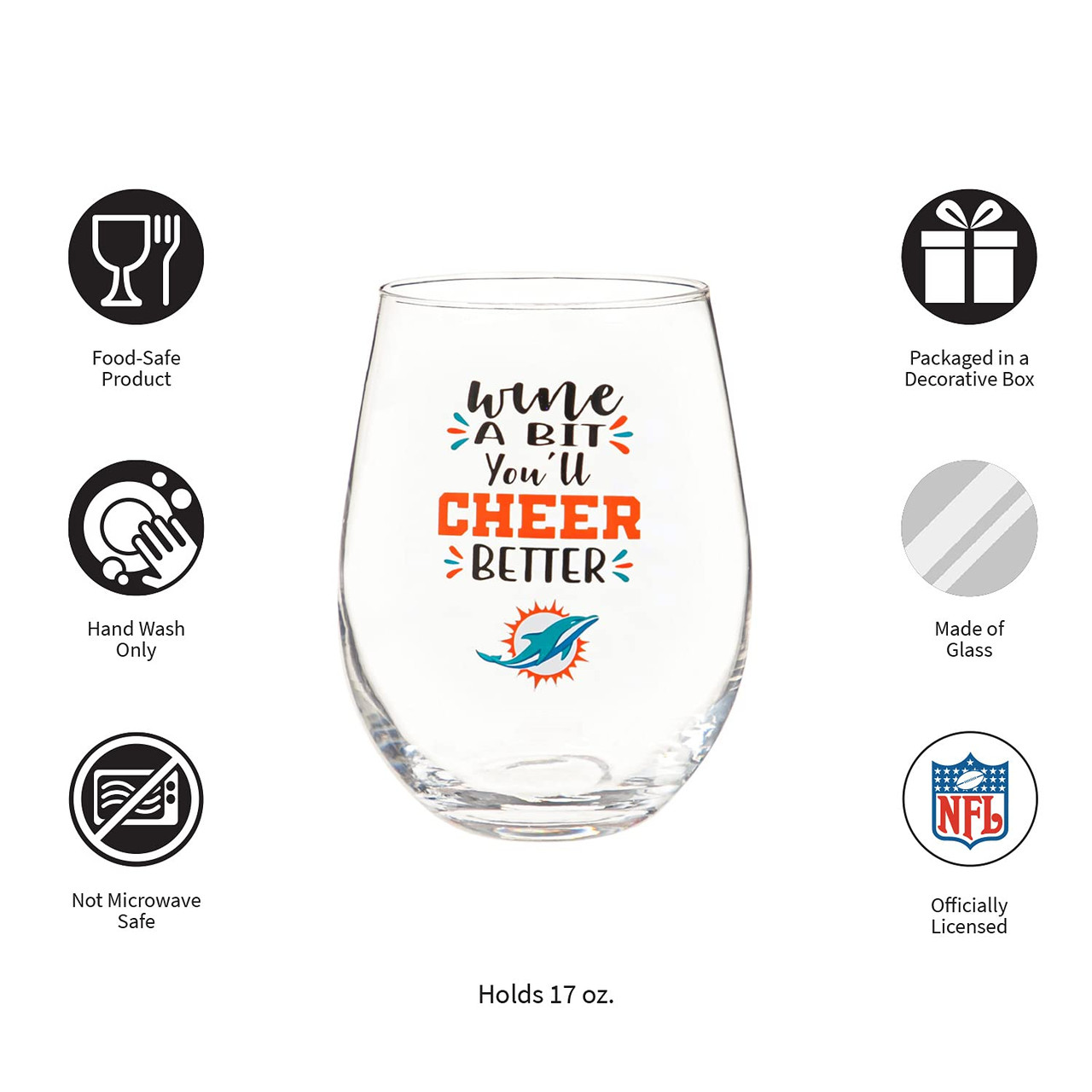 Team Sports America Miami Dolphins, 17oz Boxed Stemware