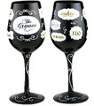 Bottom's Up 15-Ounce Groom with words Handpainted Wine Glass