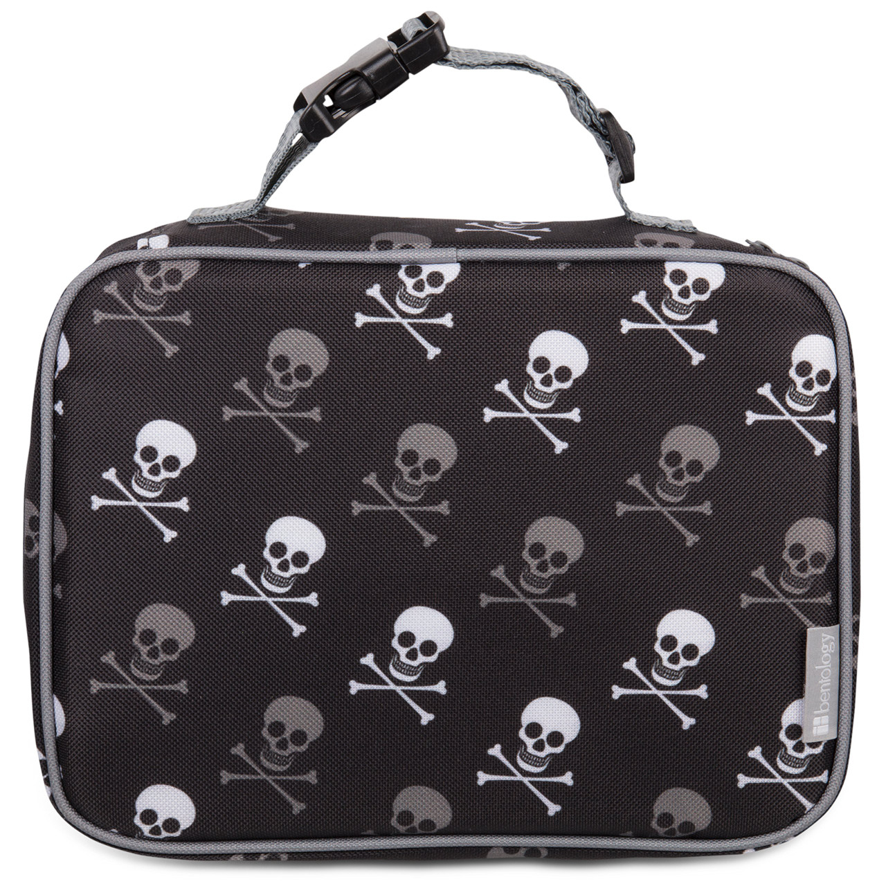 Bentology Lunch Bag and Box Set for Kids - Boys Insulated Lunchbox Tote, Bento Box, 5 Containers and Ice Pack - 9 Pieces - Pirate Skulls