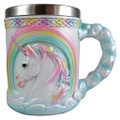 Rainbow Unicorn Coffee Mug, Magical Stainless Steel Fantasy Drinking Cup, Cute Mythical Medieval Celtic Knot Design
