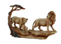 Polyresin Statues African Lion Family Carved Wood Look Resin Statue 12 X 8 X 3 Inches Beige