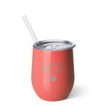 Swig Life Stainless Steel Insulated 12oz Stemless Wine Cup with Slider Lid and Straw - My Kids Have Paws (Coral)