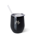 Swig Life Stainless Steel Insulated 12oz Stemless Wine Cup with Slider Lid and Straw - Mr. (Black)