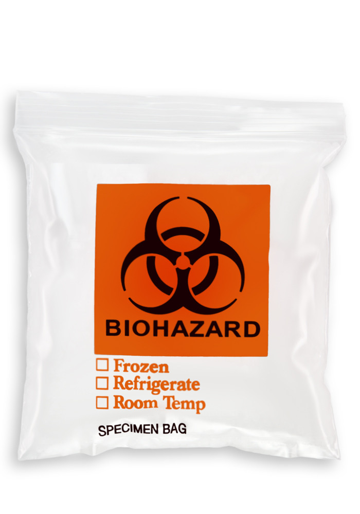 6'' x 6'' Reclosable ''Biohazard'' 3 Wall Bag SKU 1500501015