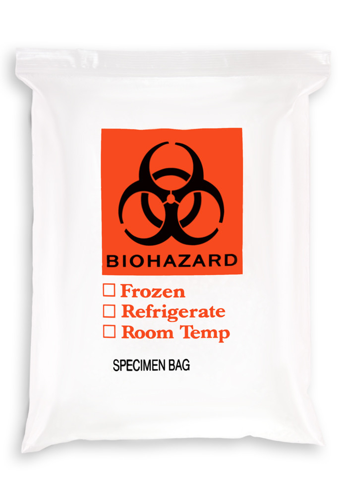 12'' x 15'' Reclosable Ziplock ''Biohazard'' 3 Wall Bag SKU 150050