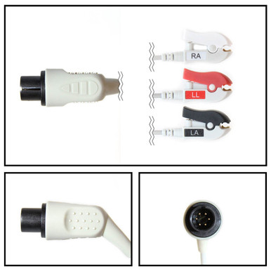 AAMI 6 Pin 3 Lead (Din Style) Fixed ECG Cable (Grabber) with Resistor Option
