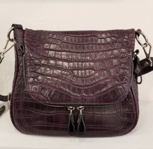 Purple matte crocodile zippered saddle bag