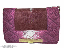 Convertible Chain Bag -  Quilted Python & Stingray Center - Purple Ombre