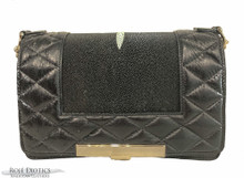 Convertible Chain Bag - Stingray Center  - Ostrich Quilting - Black 