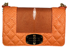 Convertible Chain Bag - Stingray Center  - Python Quilting -  Orange 