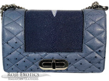 Convertible Chain Bag - Stingray Center  - Ostrich Quilting -Navy