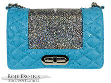 Convertible Chain Bag - Stingray Center  - Ostrich Quilting -Convertible Chain Bag - Turquoise & Silver 