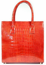 Tote with Pleated Gussets - Alligator with a Poly Foil Finish in Orange