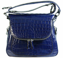 Zippered Messenger Saddle Bag - Alligator Belly in Poly Millennium Midnight Blue