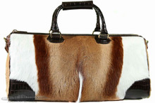 Aino - Duffel Bag - Springbok - Trimmed in  Dark Brown Alligator & Nile Crocodile 
