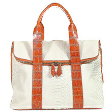 Fold Over Zippered Tote - White Python trimmed in Alligator