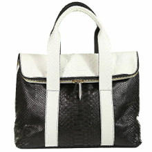 Fold Over Zippered Tote - Black & White Matte Python