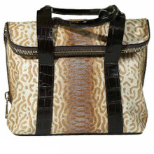 Fold Over Zippered Tote - Python trimmed in Brown Alligator