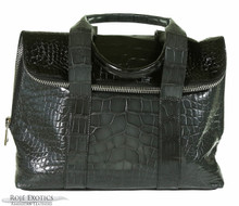 Fold Over Zippered Tote - Black & Grey Alligator 