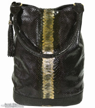 Bucket Bag - Black Glazed Python Trimmed in Alligator 