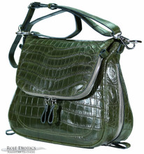 Zippered Messenger Saddle Bag - Nile Crocodile Belly - Olive