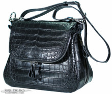 Zippered Messenger Saddle Bag - Crocodile Belly - Chocolate Brown