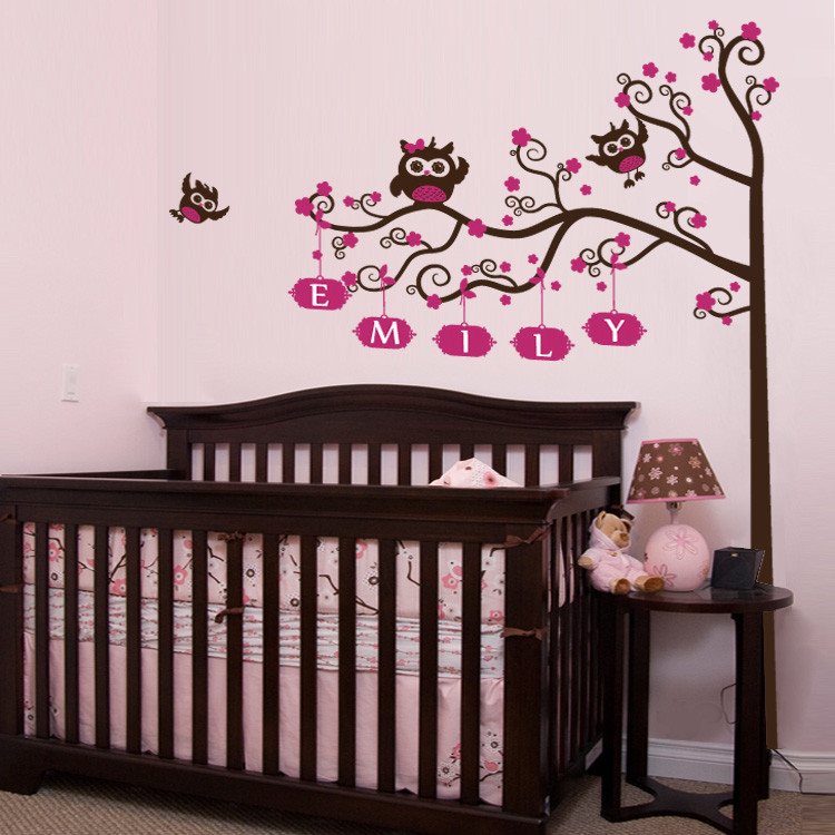 Nursery Crib Name Tree & Owls Wall Decal | DecalMyWall.com