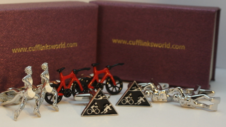 Swimming, Cycling, Running, sports cufflinks for tri-athletes.