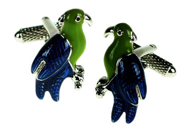 Beautiful Green and Blue Parrot Cufflinks