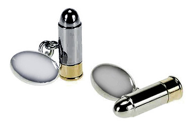 Silver plated Bullet style chain link cufflinks