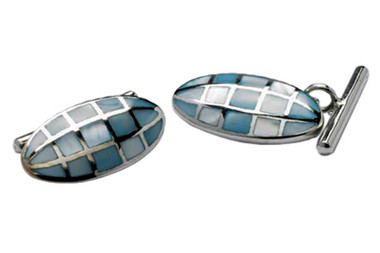 Blue Mother of Pearl set in Sterling Silver chain cufflinks