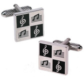 Black and White Square Treble Clef and Musical Notes Cufflinks