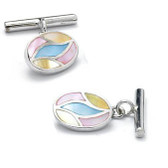 Sterling Silver Multi-Coloured Mother of Pearl Chain Link Cufflinks