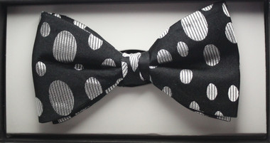  Black with Silver Oval Spots design pure silk bow tie